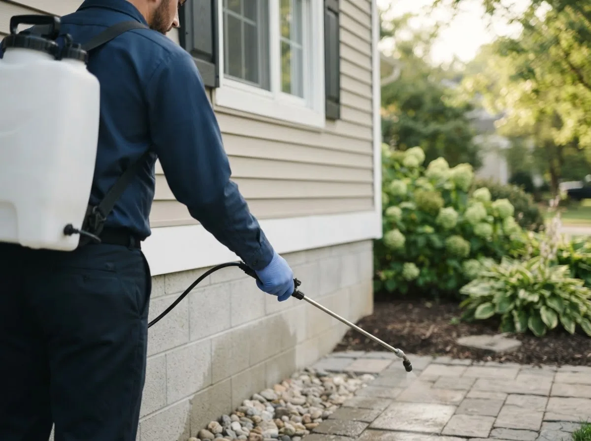 Pest control technician inspecting a home in Maxwell, IN